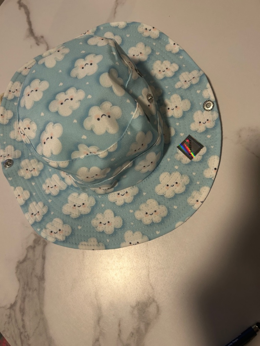 Kids Cloud-Print Bucket Hat - Light Blue